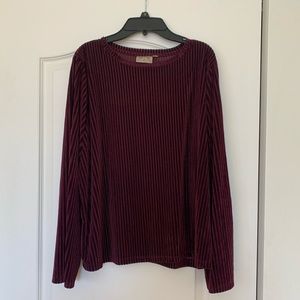 Ribbed Velvet Plum Long-Sleeved Blouse